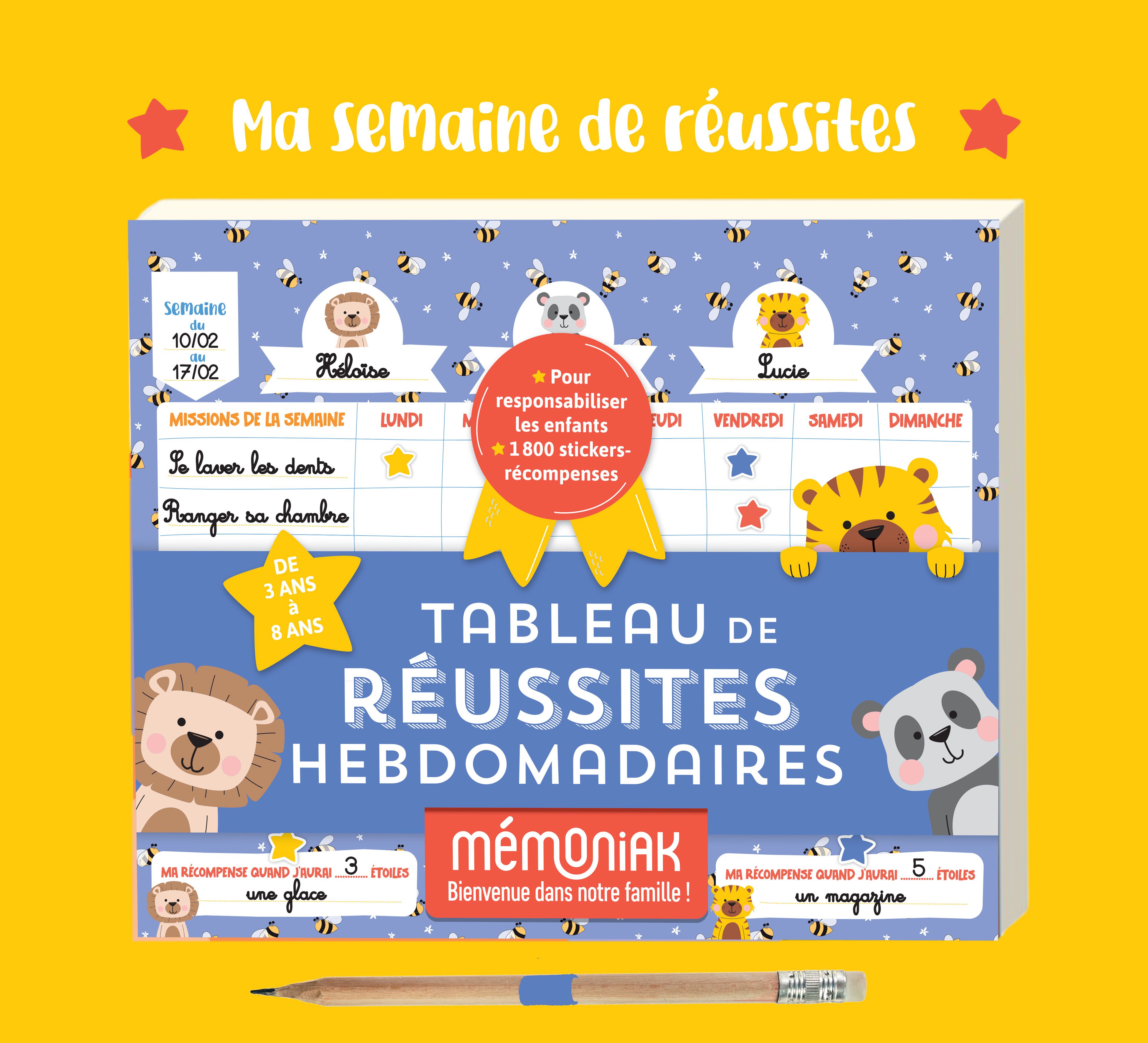TABLEAU DE REUSSITES HEBDOMADAIRES MEMONIAK, MAX 3 ENFANTS, PERPETUEL