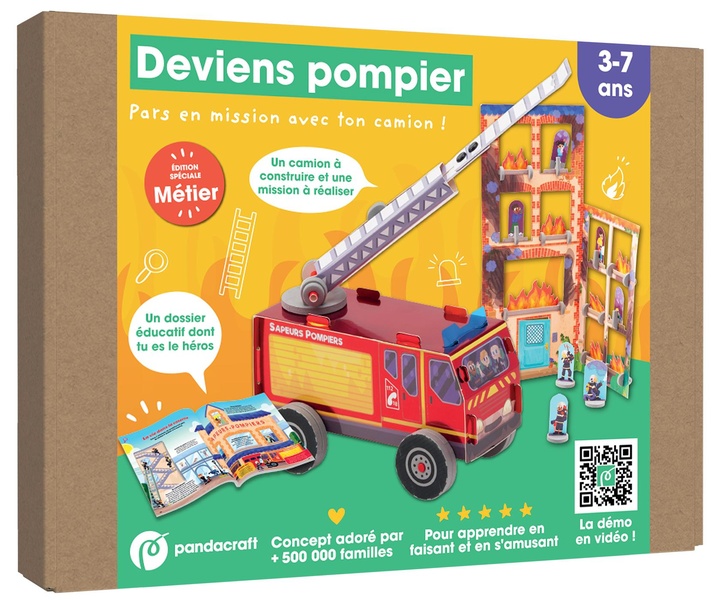 DEVIENS POMPIER - KIT PANDACRAFT 3-7 ANS - DEVIENS POMPIER POUR SAUVER UN IMMEUBLE DES FLAMMES !