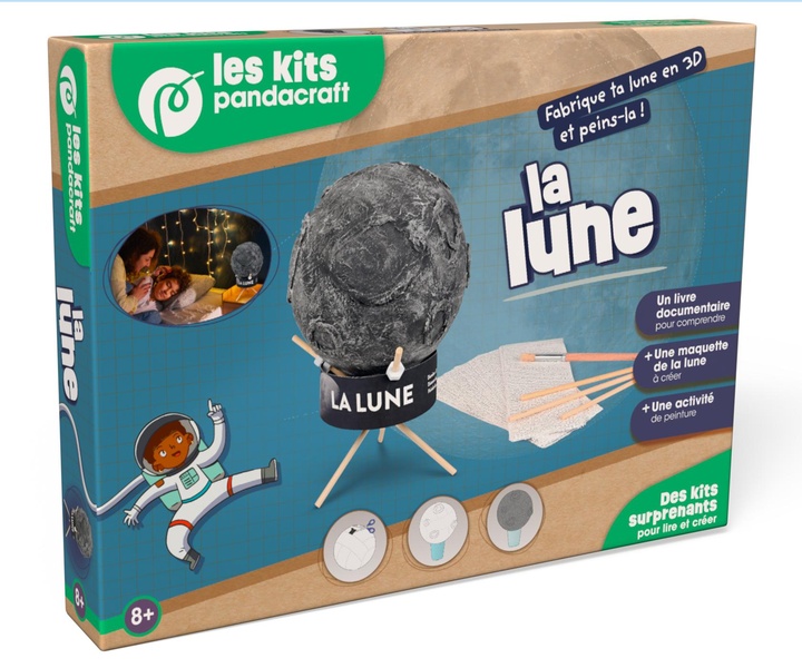 LA LUNE - KIT PANDACRAFT DES 8 ANS - FABRIQUE TA LUNE EN 3D ET PEINS-LA !
