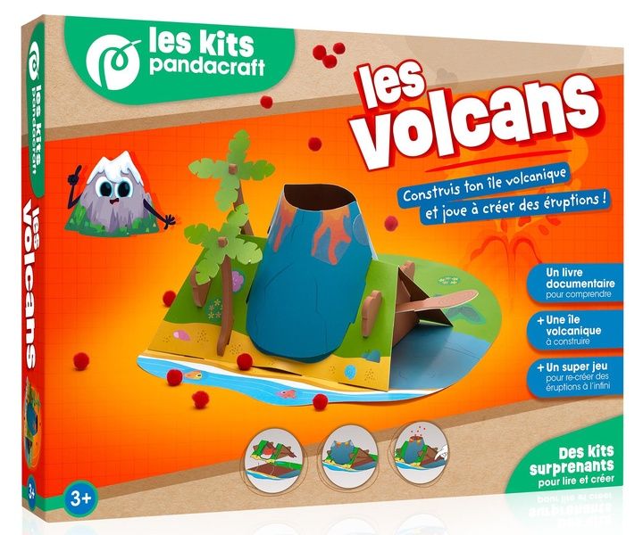 LES VOLCANS - KIT PANDACRAFT DES 3 ANS - CONSTRUIS TON ILE VOLCANIQUE ET JOUE A CREER DES ERUPTIONS