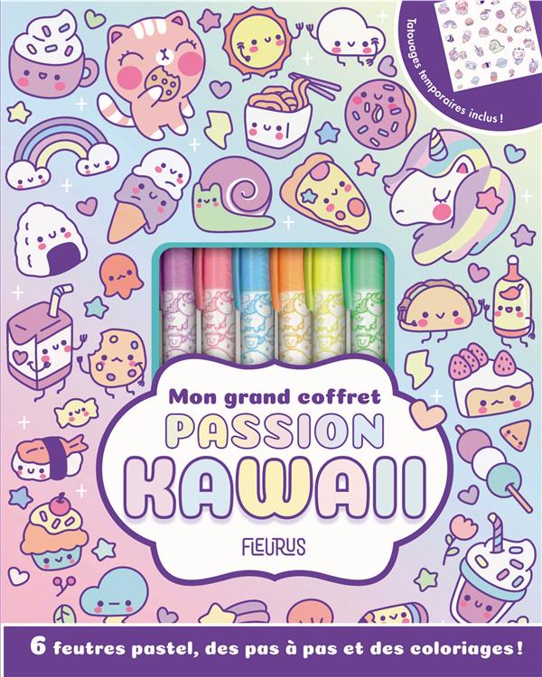 MON GRAND COFFRET PASSION KAWAII - AVEC 6 FEUTRES ET UNE PLANCHE DE TATOUAGES EPHEMERES