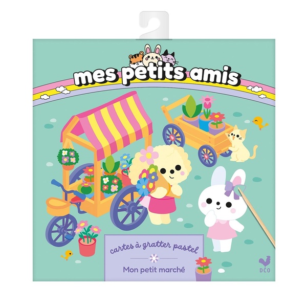 MES PETITS AMIS - CARTES A GRATTER PASTEL MON PETIT MARCHE - POCHETTE AVEC ACCESSOIRES